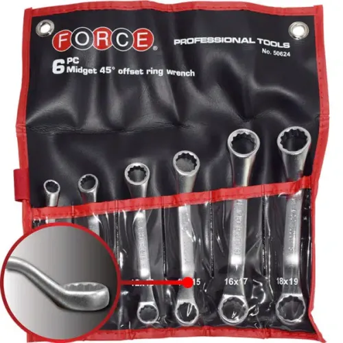 Force 6pc 45° Midget Offset Ring Wrench Set