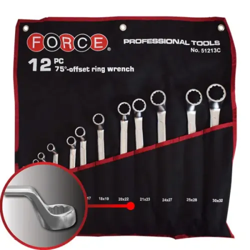Force 12pc 75° Offset Ring Wrench Set